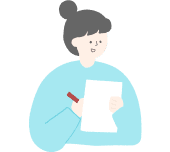 紙にペンで書き込む女性のイラスト