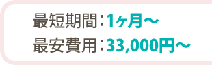 最短期間1ヶ月～、最安費用33,000円～