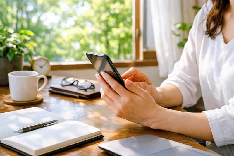 スマホを見る女性の手元